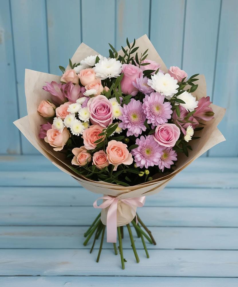 Букет цветов из: Хризантемы, Розы и Альстромерии в Какашуре