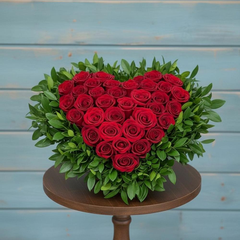 Цветочная композиция из Розы в виде сердца в Какашуре