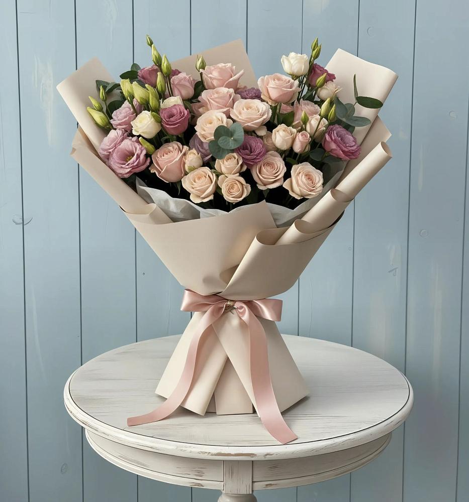 Букет цветов из: Розы и Лизиантусы в Какашуре