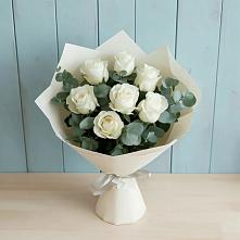 Букет Белые розы в Эвкалипте #REPLACE_PRED# Какашуре